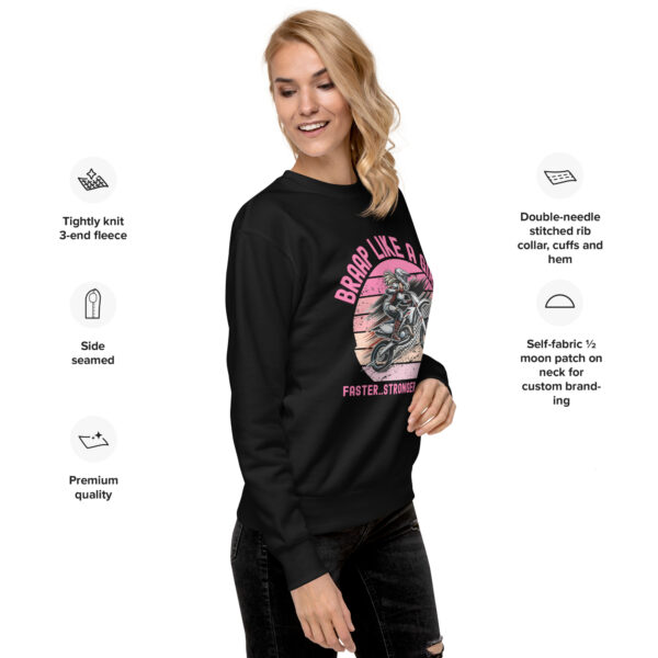 Supermoto Braap Like a Girl White Bike Premium Sweatshirt - Image 2